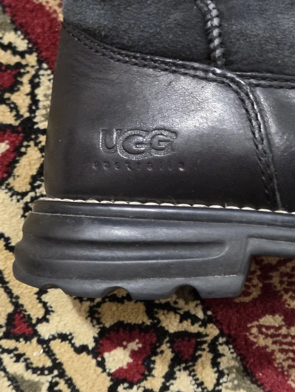 UGG Black Leather & Suede Insulated Short Boots